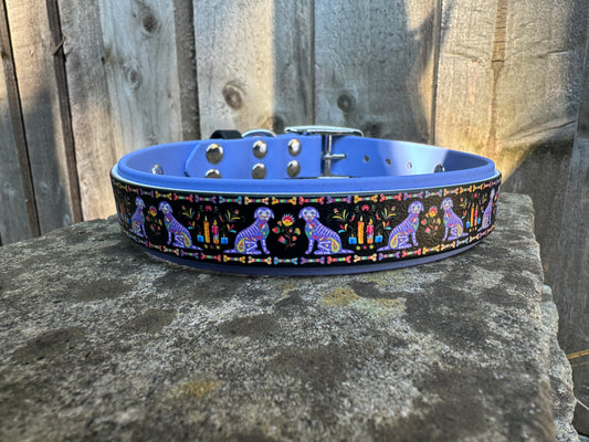 16-19 inches Day of the Dead UV printed Biothane Adjustable Collar